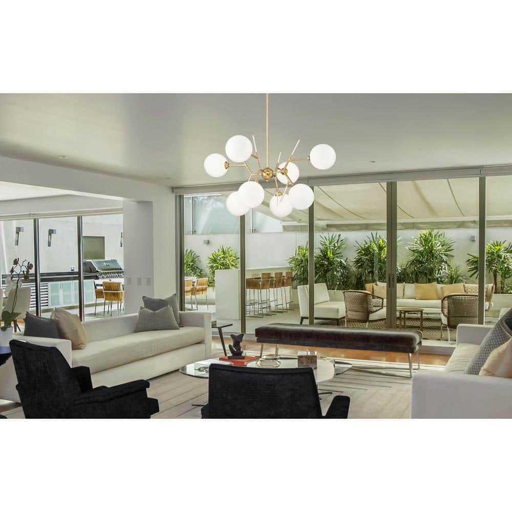Polares Honey Gold 8-Light Chandelier with Etched White Glass