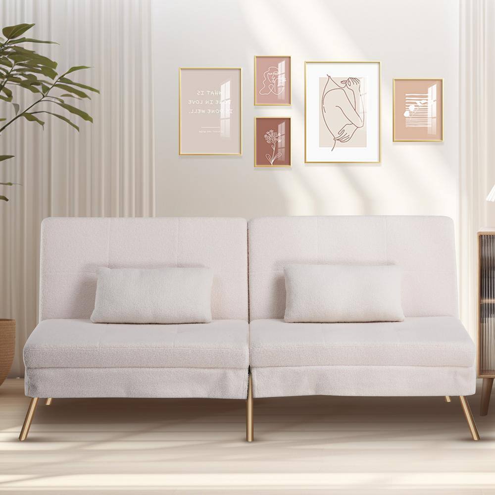 Reviews for ComHoma 65 in. White Fabric Futon Couch with Adjustable ...