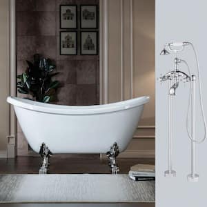 Topeka 59 in. Heavy Duty Acrylic Slipper Clawfoot Bath Tub in White with Faucet, Claw Feet, Drain & Overflow in Chrome