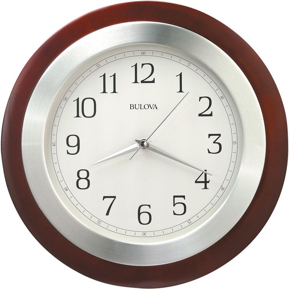 Bulova 14 in. H x 14 in. W Round Wall Clock with Wood Case and Brushed  Aluminum Bezel C4228