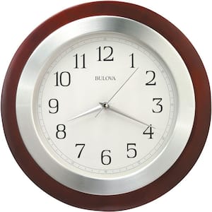 14 in. H x 14 in. W Round Wall Clock with Wood Case and Brushed Aluminum Bezel