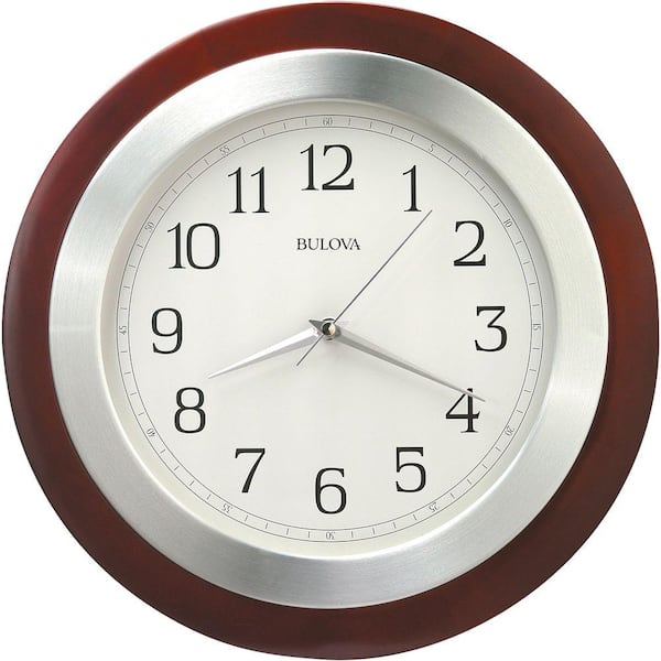 Bulova 14 in. H x 14 in. W Round Wall Clock with Wood Case and Brushed Aluminum Bezel