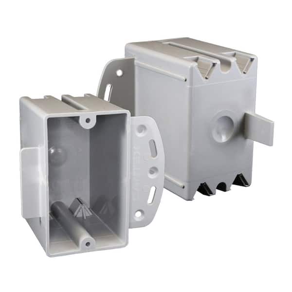 Cantex New Work 1-Gang 20 cu. in. Electrical Outlet Box and Switch Box with Steel Stud Bracket and Wire Clamps, Gray