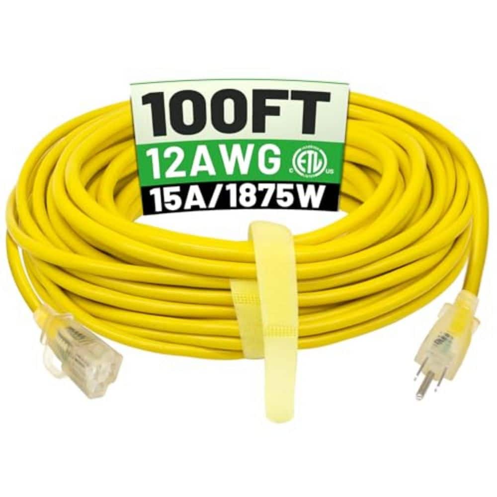 100 ft 14 AWG, 12 Gauge / 3-Conductor Heavy Duty Indoor/Outdoor Yellow Extension Cord price history on PriceWatchPro