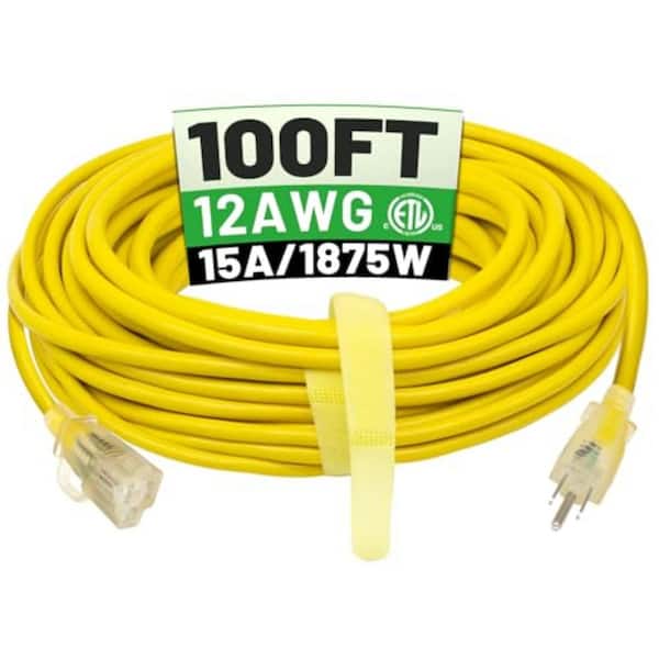 100 ft. 14 AWG, 12 Gauge / 3-Conductor Heavy Duty Indoor/Outdoor Yellow Extension Cord