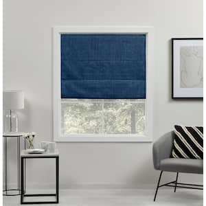 Acadia Chambray Blue Cordless Total Blackout Polyester Roman Shade 23 in. W x 64 in. L