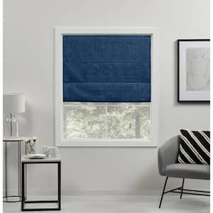 Acadia Chambray Blue Cordless Total Blackout Polyester Roman Shade 27 in. W x 64 in. L