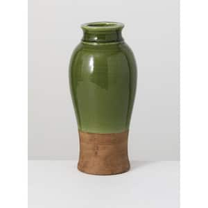 13" Two-Toned Green and Brown Ceramic Vase