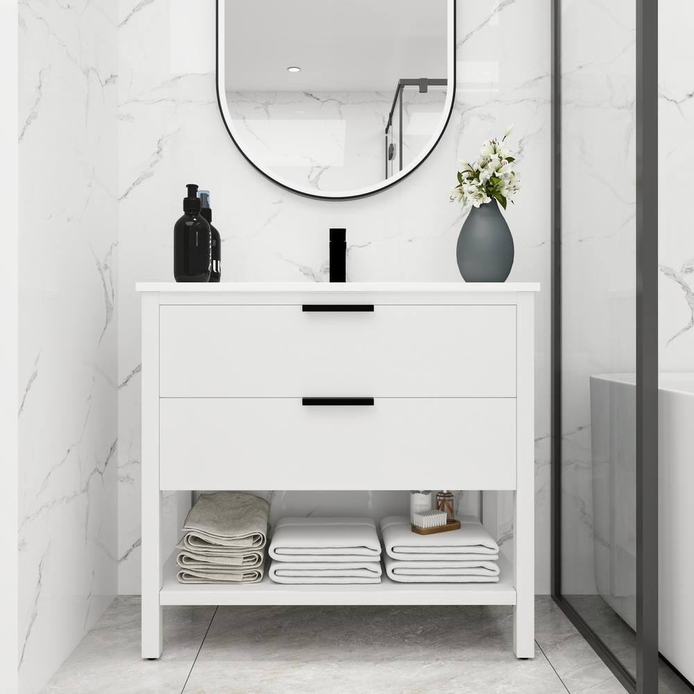 36 in. W x 18.31 in. D x 33.78 in. H Freestanding Bath Vanity in White with