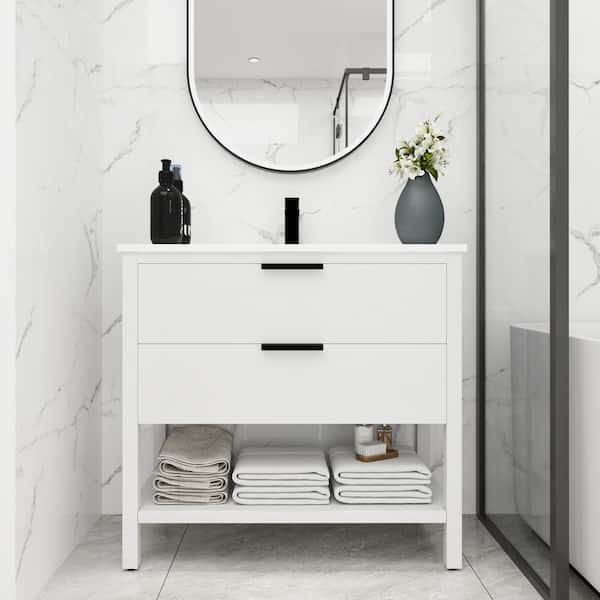 Unbranded 36 in. W x 18.31 in. D x 33.78 in. H Freestanding Bath Vanity in White with White Resin Top Single Sink
