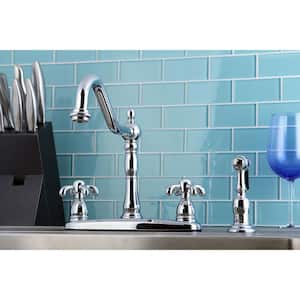 French Country 2-Handle Standard Kitchen Faucet with Side Sprayer in Polished Chrome
