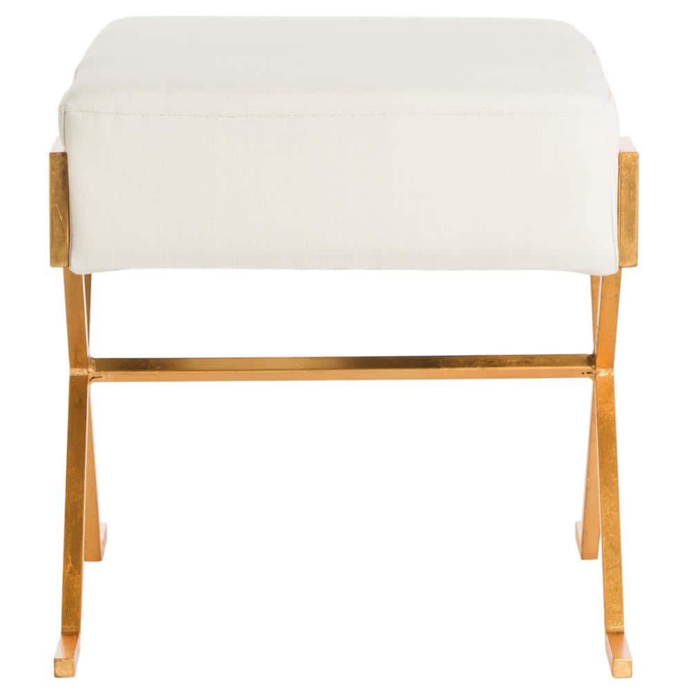 Luna 27'' Light Beige Linen and Gold Greek Key Transitional Bench