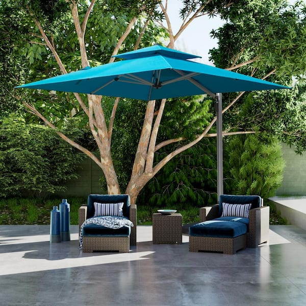 aluminum umbrella patio 9 ft. Aluminum Cantilever Umbrella Patio Umbrella in Lake Blue with Center  Pole(Base Not Included) ZN-2999