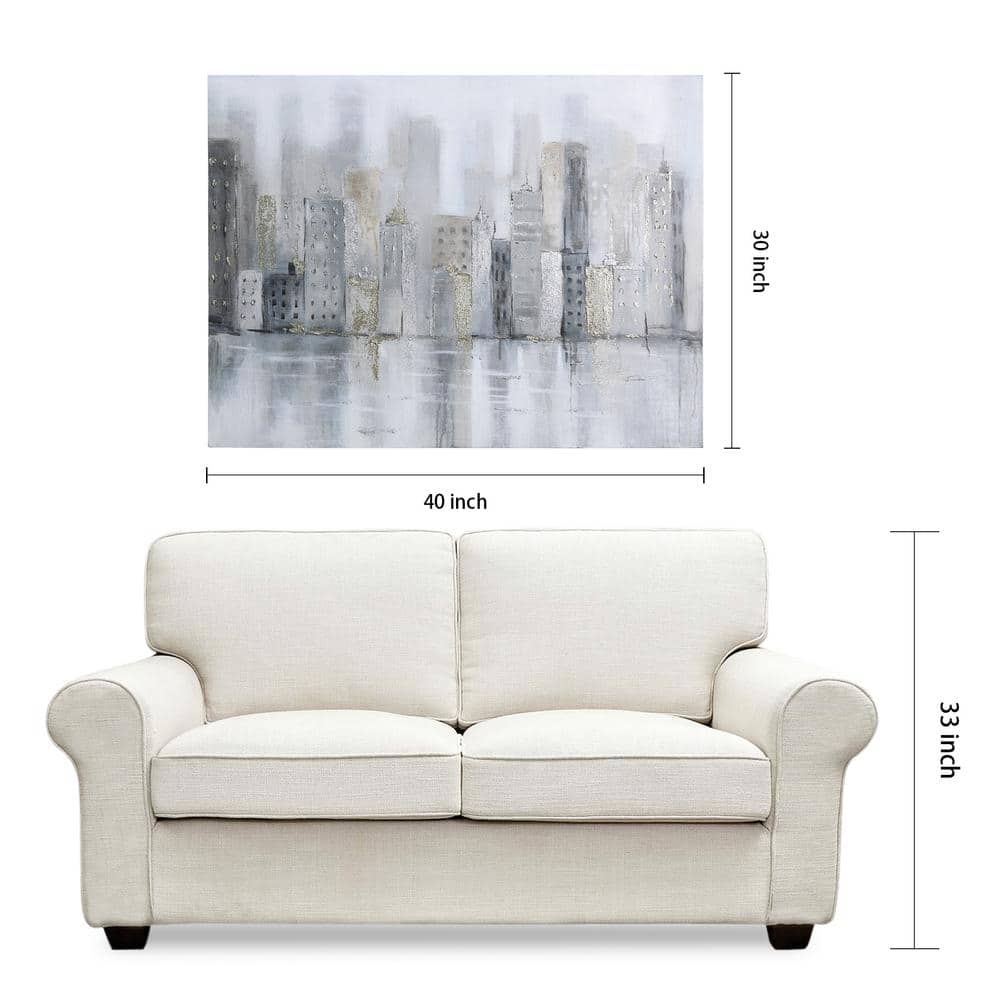 Foggy City Metallic Hand Painted Abstract Canvas Wall Art, 30" x 40"