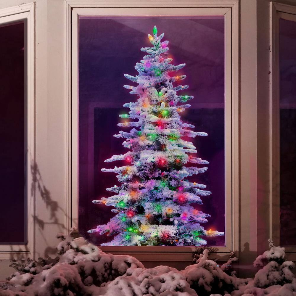 9-Foot Flocked Pine Christmas Tree with Multicolor LED Lights