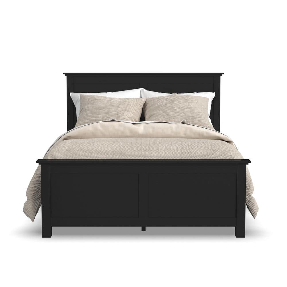 Oak Park Black Queen Wood Frame Upholstered Bed with Slats