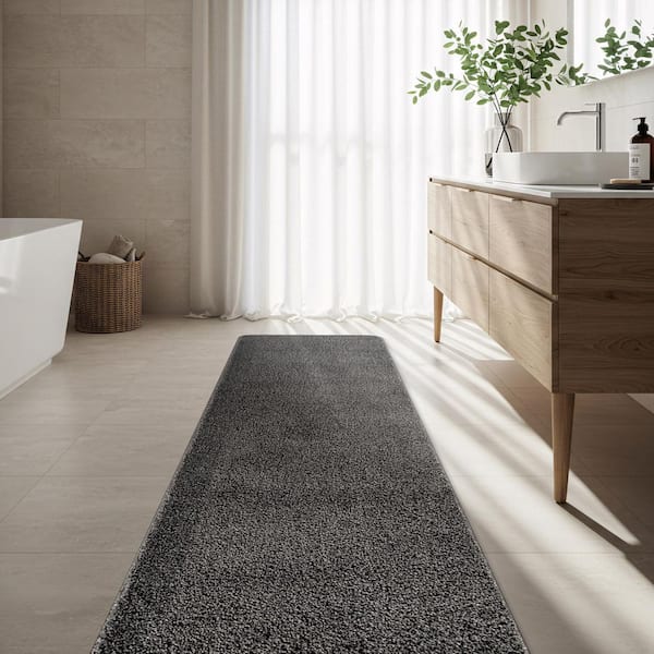 Silky Dark Gray 2 ft. x 7 ft. Solid Plus Thick Pile Non Slip Easy Clean Non Shedding Modern Runner Indoor Area Rug