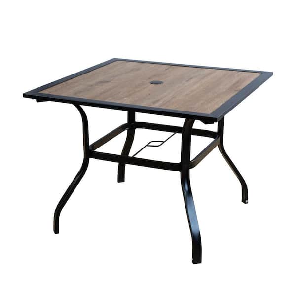 37" Square Metal Outdoor Dining Table with Umbrella Hole