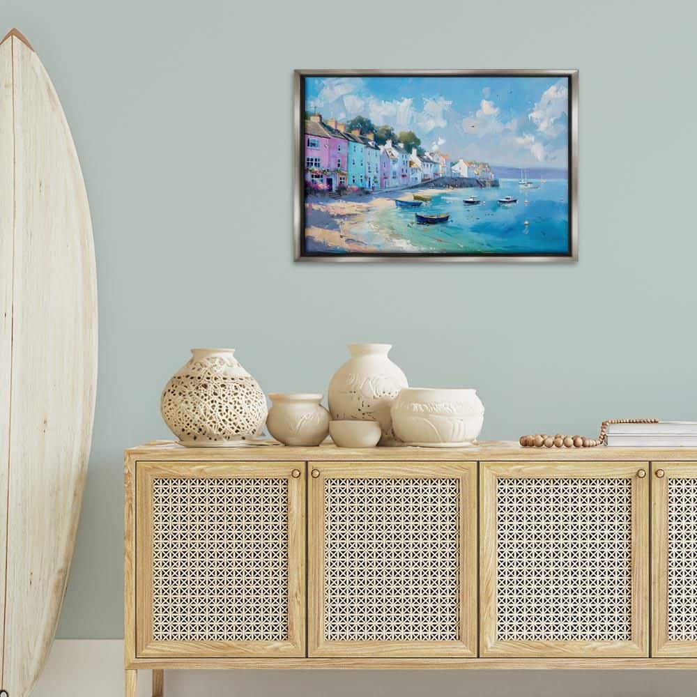 Seaside Village Cottages by LSR Design Studio Gray Floater Frame Nature Graphic Art Print 21 in. x 31 in. price history on PriceWatchPro