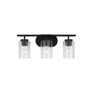 Oslo 20 in. 3-Light Midnight Black Contemporary Transitional Dimmable Bath Vanity Light with Clear Seeded Glass Shades