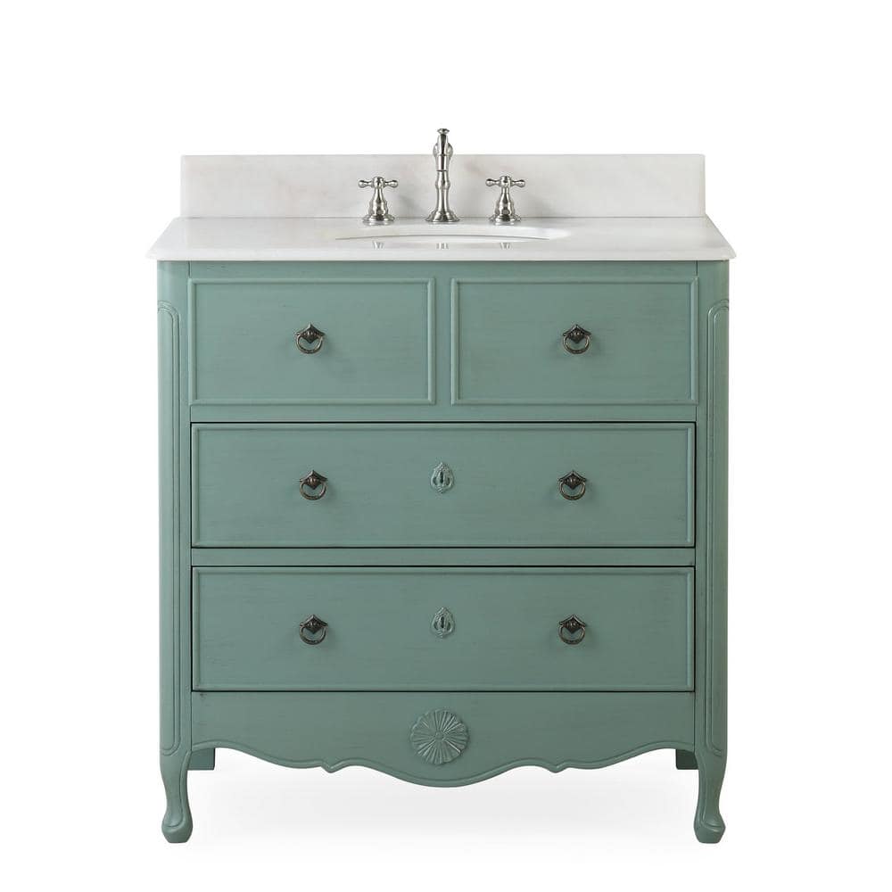 34" Vintage Blue Freestanding Bathroom Sink Vanity