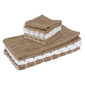 Mocha Brown 3-Pack Terry Check Kitchen Towel Set and 6-Pack Terry Check Dish Cloth Set