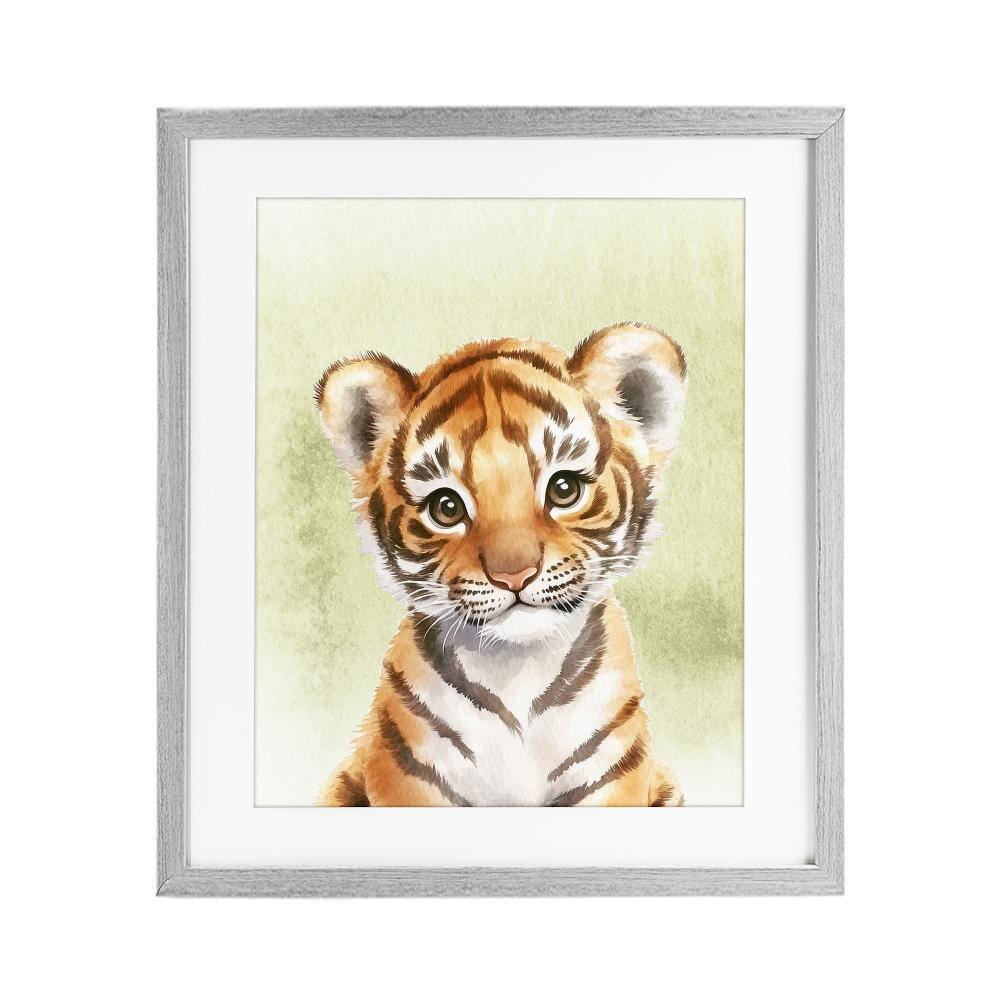 Jungle Friends Baby Tiger Gray Framed Print Under Glass, design by Christine Simpson Art price history on PriceWatchPro