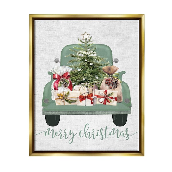 Stupell Industries Merry Christmas Truck by Lettered and Lined 1 Piece Floater Frame Graphic Print Travel Poster Art Print 21 in. x 17 in.