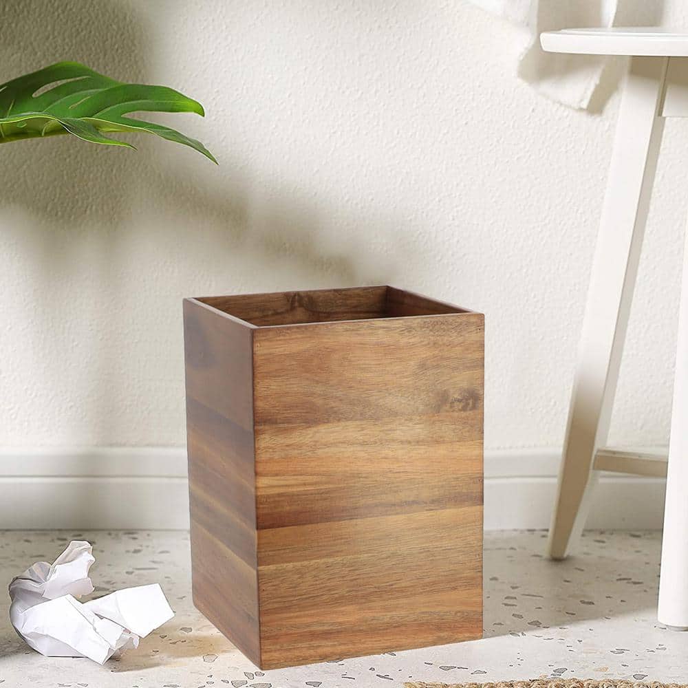 Acacia Wood Square Waste Basket for Bathroom/Bedroom - 2 Gallons