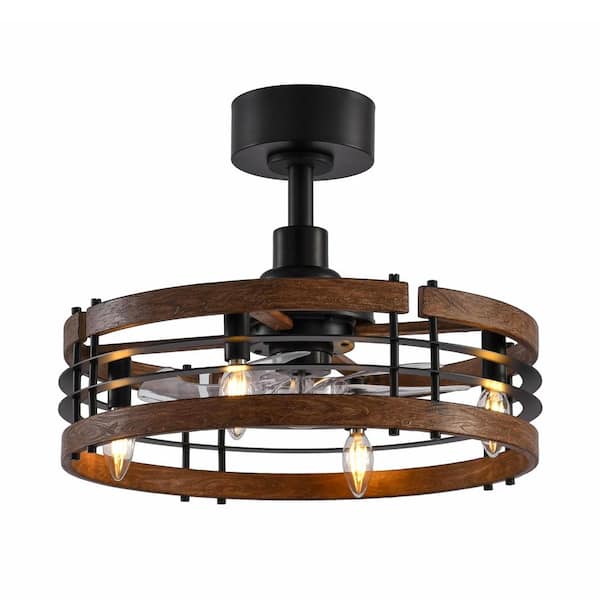 Lamober 20 in. Indoor 4-Light Black Small Farmhouse Ceiling Fan with Light Bulbs with Downrod and Remote Included