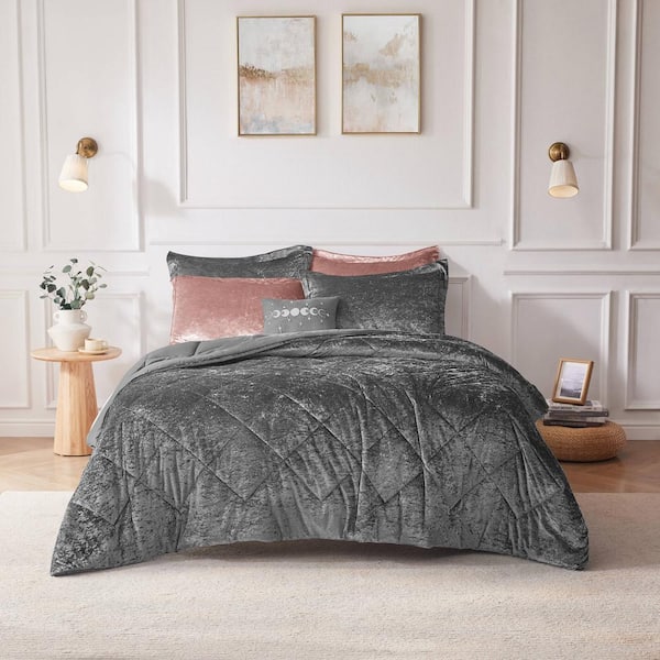 Isabel 4-Piece Grey King/Cal King Velvet Duvet Cover Set
