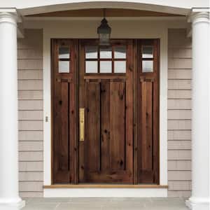 60 in. x 96 in. Craftsman Alder 2-Panel Right-Hand/Inswing 6-Lite Clear Glass Red Mahogany Stain Wood Prehung Front Door