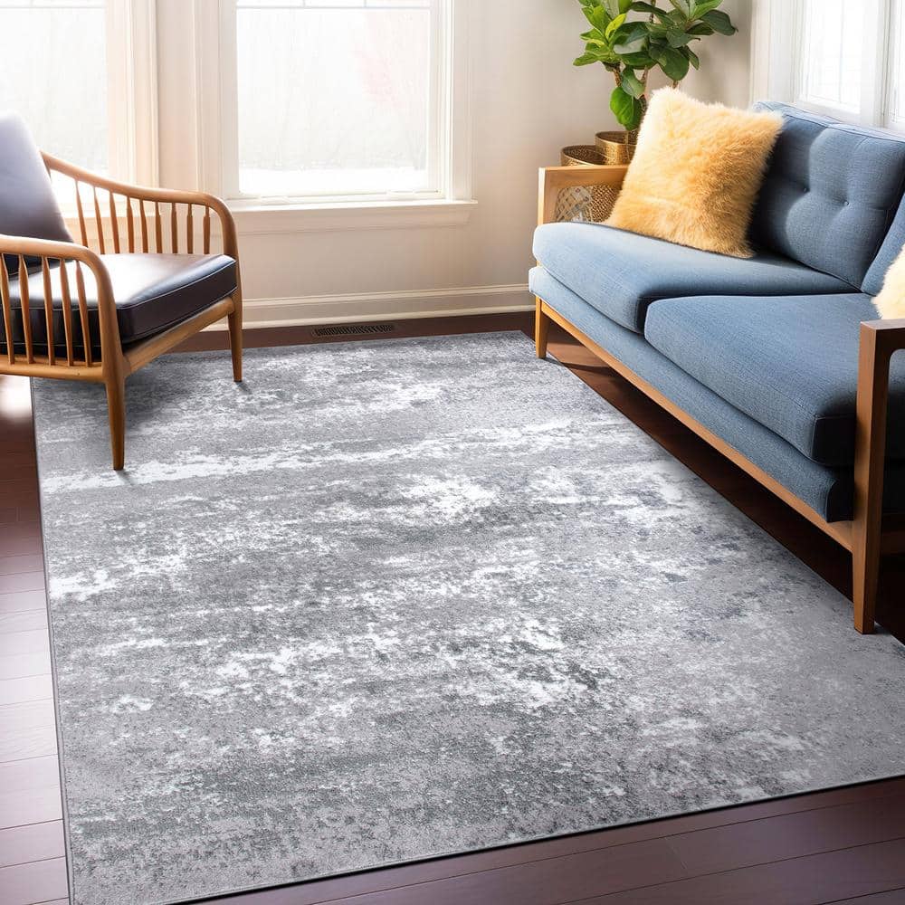 Modern Abstract Shades Gray 7' 10" x 10' Synthetic Area Rug