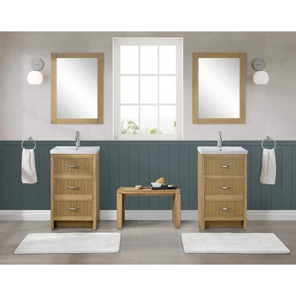 Lorique 20 in. W x 16 in. D x 35 in. H Single Sink Bath Vanity in Tan Oak Finish with White Ceramic Top
