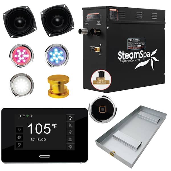 SteamSpa Black Series 7.5kW Steam Bath Generator with Wireless Control Bluetooth/Wifi Operation and Auto Drain in Gold