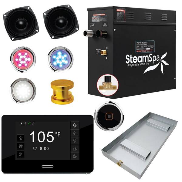 SteamSpa Black Series 9kW Steam Bath Generator with Wireless Control Bluetooth Plus Wifi Operation and Auto Drain in Gold