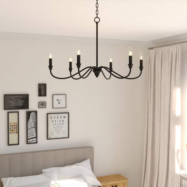 VAXCEL Annabelle 6-Light Matte Black Farmhouse Chandelier