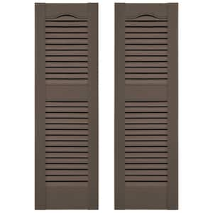 Builders Edge 12 in. W x 43 in. H Louvered Vinyl Shutters Pair in French Roast