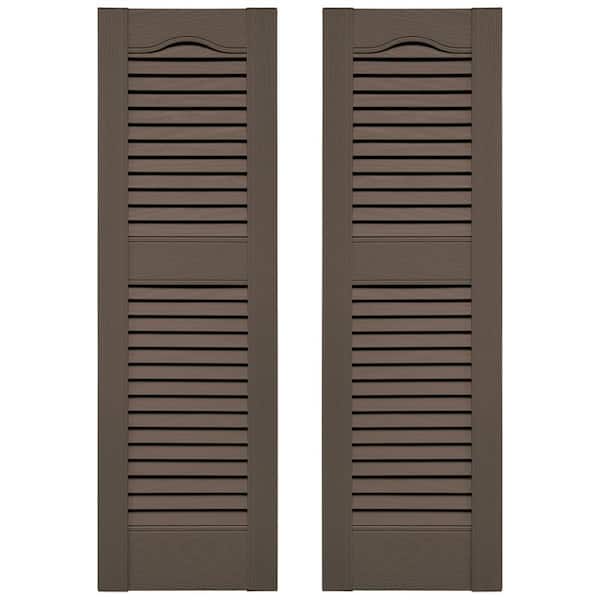 TailorMade 14.5 in. W x 42 in. H Louvered Vinyl Shutters Pair in French Roast