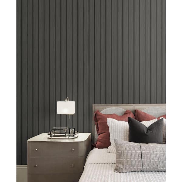 Charcoal Faux Wooden Slats Vinyl Peel and Stick Wallpaper Roll (Covers 30.75 sq. ft.)