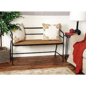 Black Bench with Wood Seat 28 in. X 45 in. X 18 in.