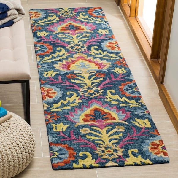 Suzani 2 ft. x 10 ft. Blue/Multi Floral Geometric Runner Rug