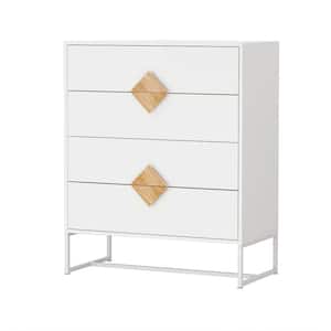 4-Drawers White Chest of Drawers (36.2 in. H x 31.7 in. W x 15.7 in. D), Bedroom Storage Cabinet with Solid Wood Handle