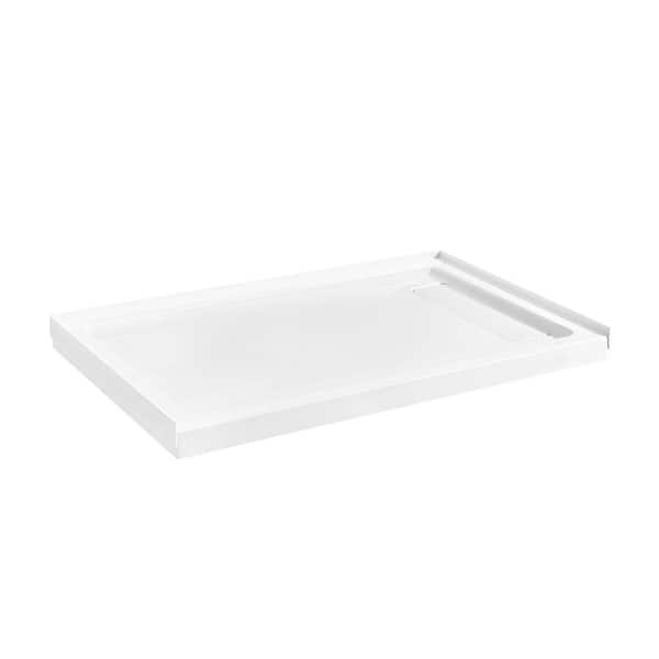 54-in L x 36-in W Alcove or Corner Shower Pan Base Rectangle with Hidden Side Drain, White Acrylic, Reversible Design