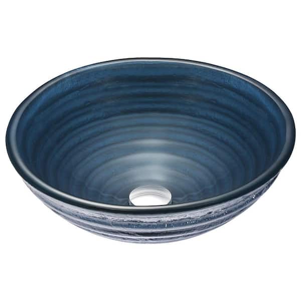 ANZZI Rongomae Series 17 in. Bathroom Vessel Sink with Scratch-Tough and Stain-Resistant Surface in Lustrous Blue Glass