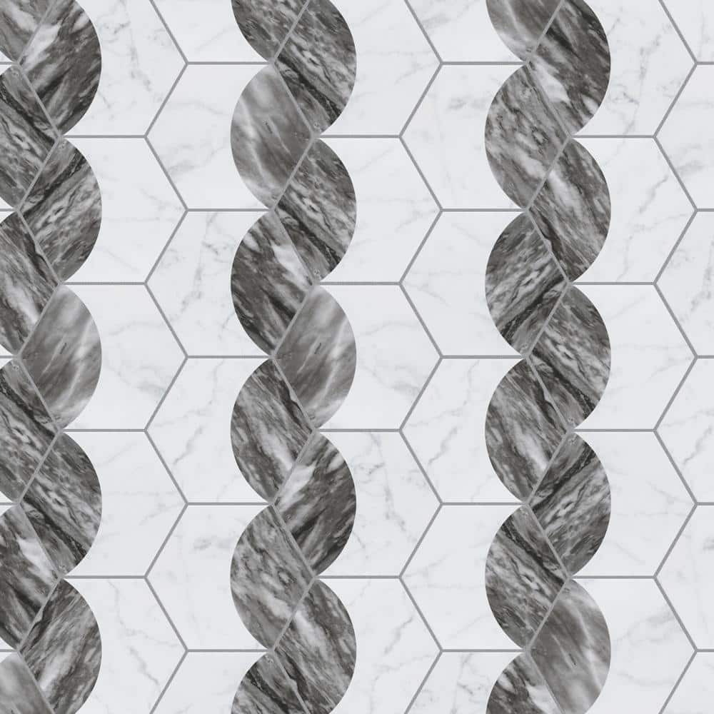 Classico Bardiglio Moon 7" x 8" Porcelain Marble Hex Tile