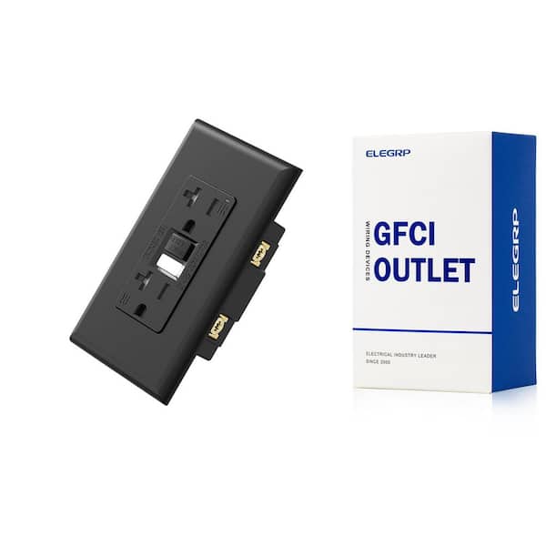 GFCI Outlet with Night Light, 20 Amp 125V Tamper Resistant Duplex wall outlet, Wall Plate included, Matte Black 1PC