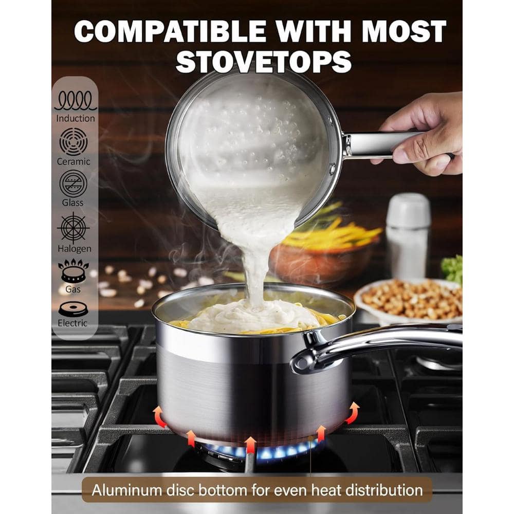 Professional 2-Quart Stainless Steel Saucepan with Lid