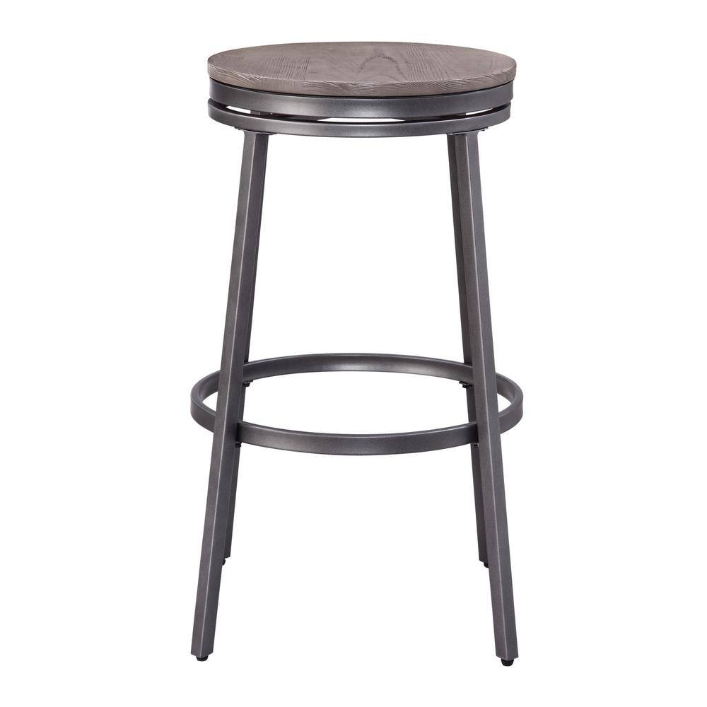 Stockton 30 in. Slate Grey/Grey Oak Seat Backless Metal Bar Stool with Wood