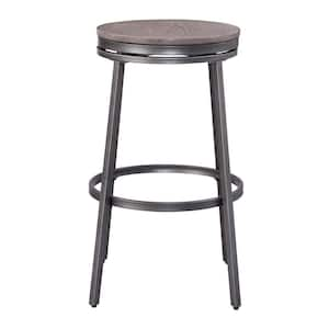 Stockton 30 in. Slate Grey/Grey Oak Seat Backless Metal Bar Stool with Wood Seat